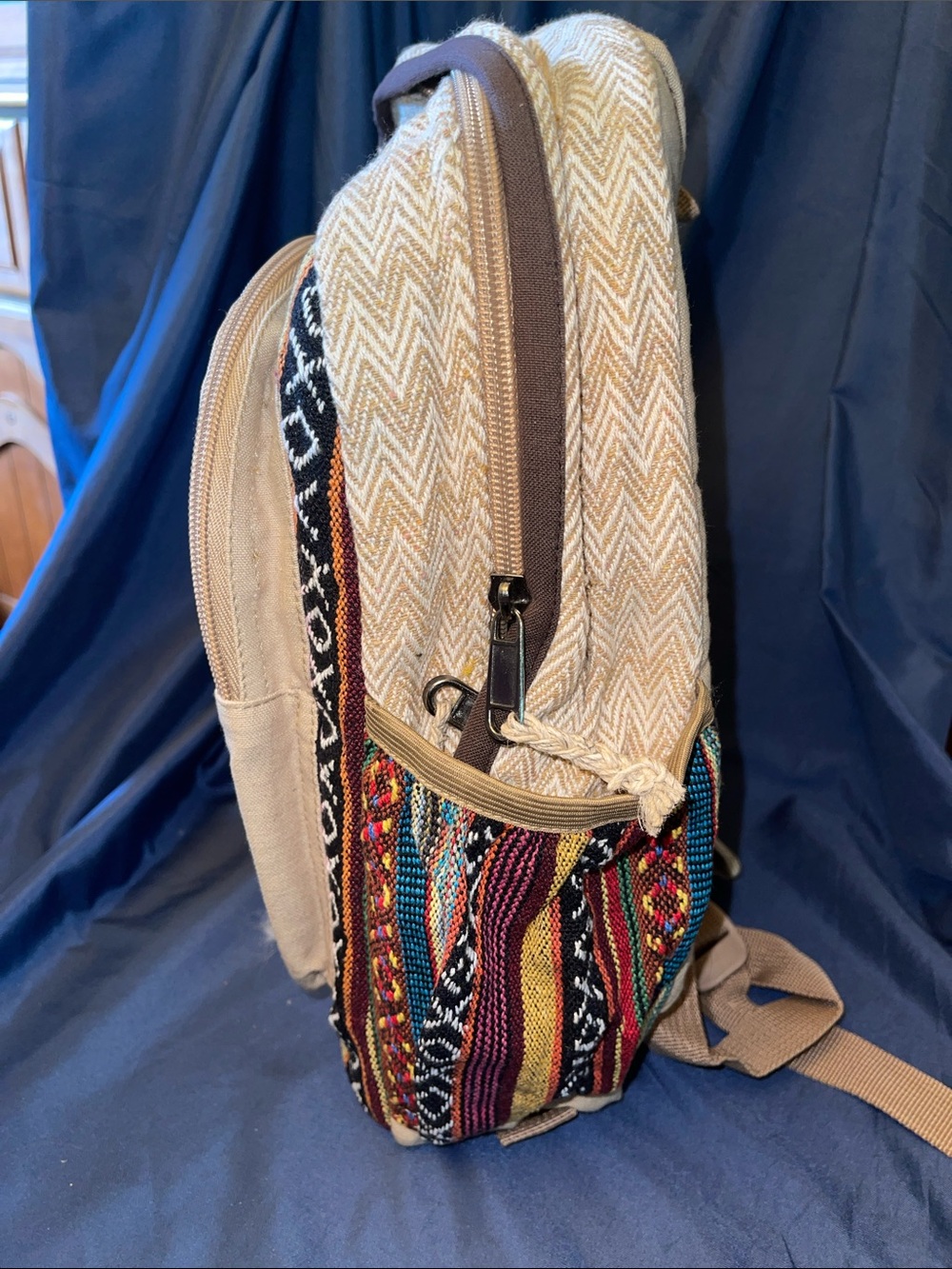 KayJayStyles Handmade Multicolor Hemp Backpack with Green Accent - Picture 7 of 8